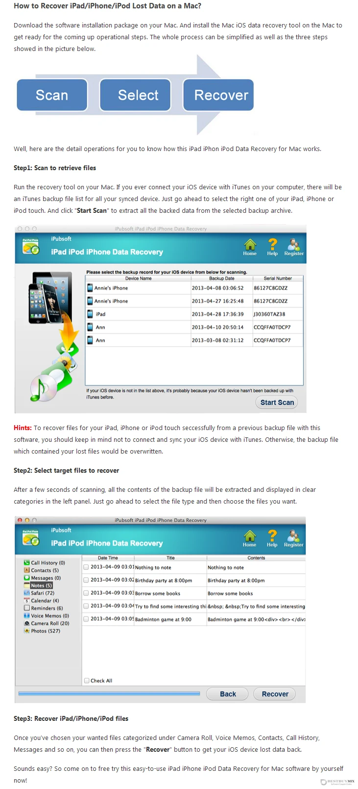 iPubsoft iPad/iPod/iPhone Data Recovery for Mac-guide