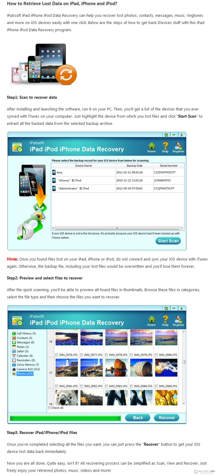 iPubsoft iPad/iPod/iPhone Data Recovery-guide