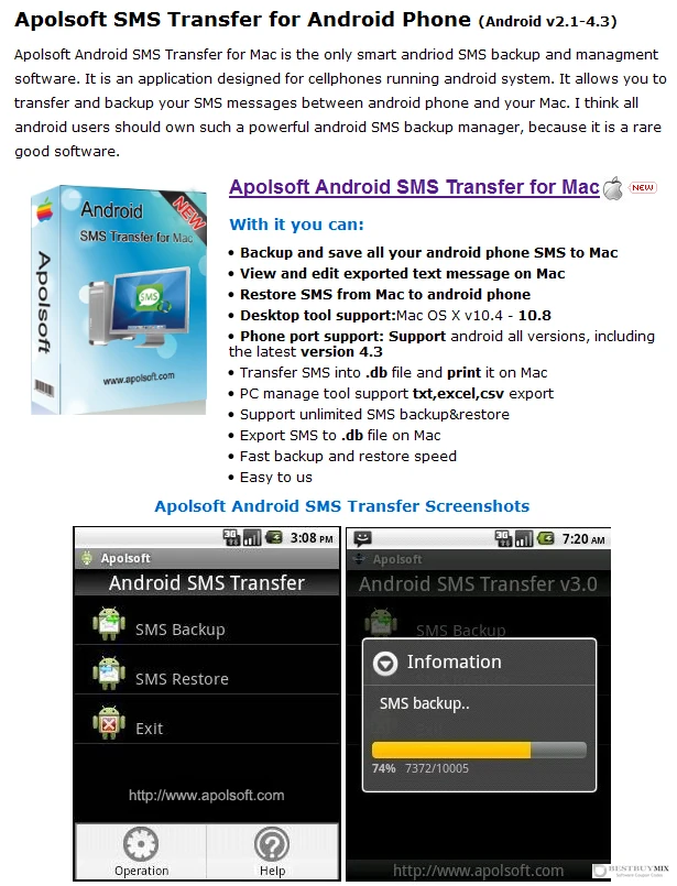 Apolsoft Android SMS Transfer for Mac-sc
