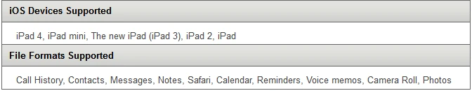 iStonsoft iPad Data Recovery tech spec
