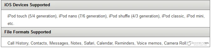 iStonsoft iPod Data Recovery tech spec