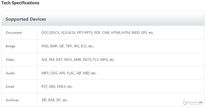 iPubsoft Data Recovery tech spec
